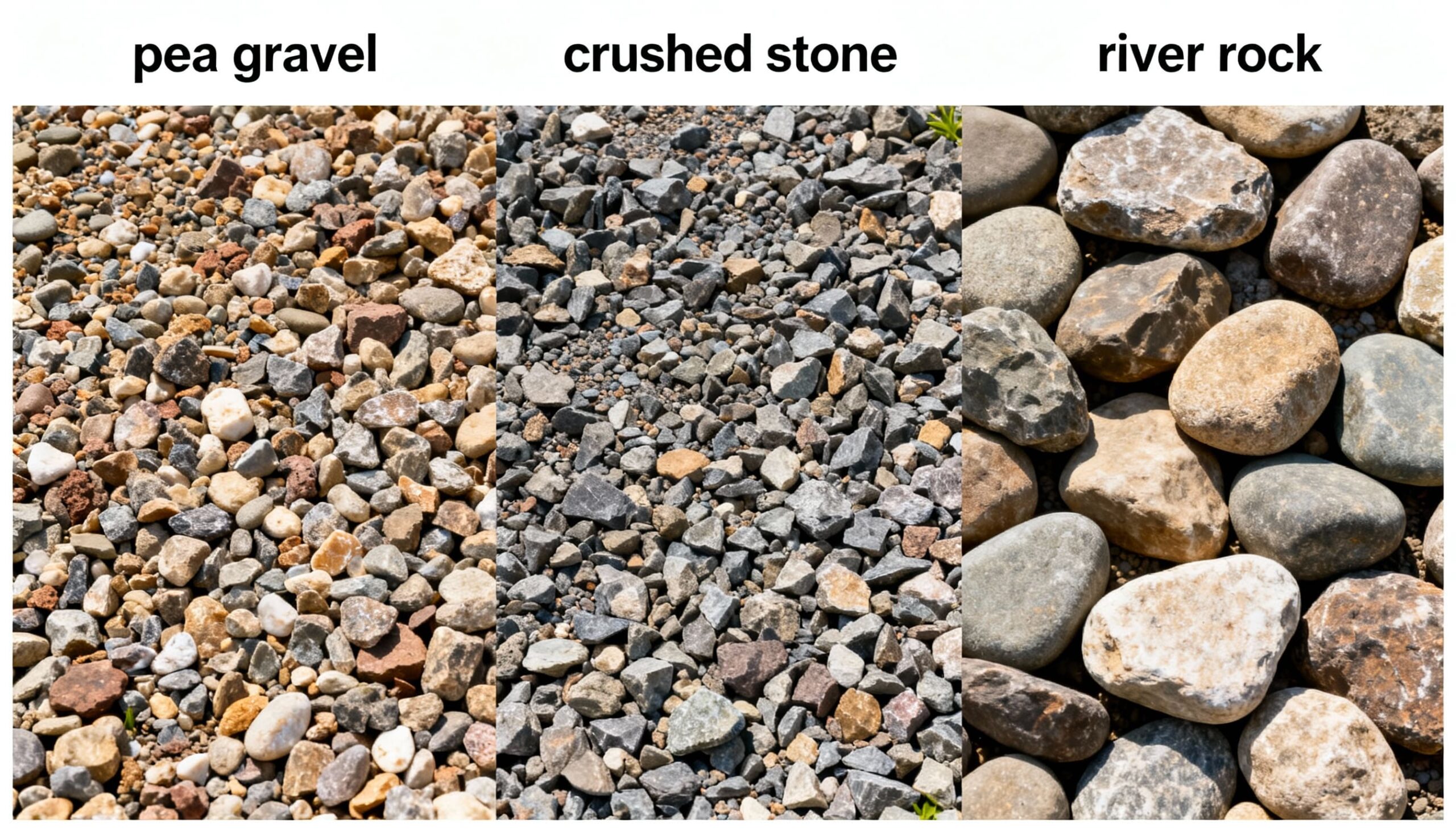 Pros and Cons of Pea Gravel vs #57Crushed Stone vs River Rock